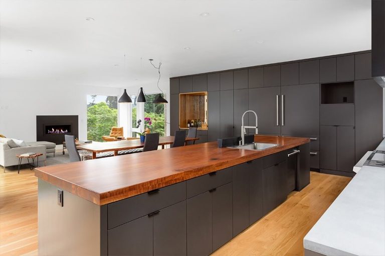 Image of kitchen bench with timber features